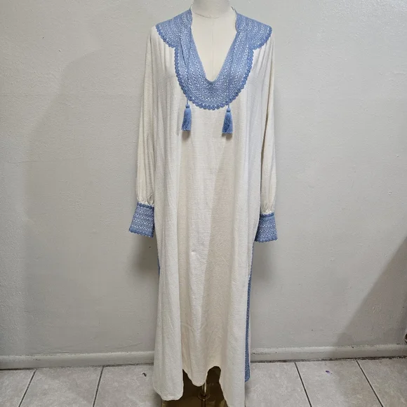 Mi Golondrina Beatriz Azul De Noel Caftan Maxi Dress Size Medium - Picture 5 of 12